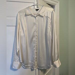 White Satin Button-Up Blouse